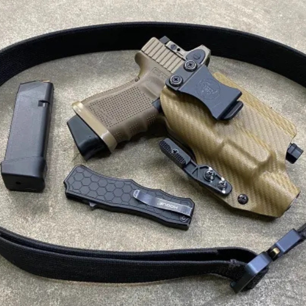 1. Compact gun holster for secure concealment and easy access.