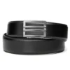 Luxurious black leather belt with silver buckle for men and women.