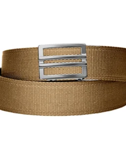 Meticulously woven tan Cloudster Pillow belt with adjustable silver buckle.