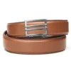 Luxurious tan leather Cloudster Pillow holder with silver buckle.