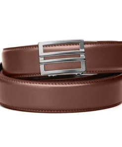 Soft brown leather Cloudster Pillow holds with sleek silver buckle.