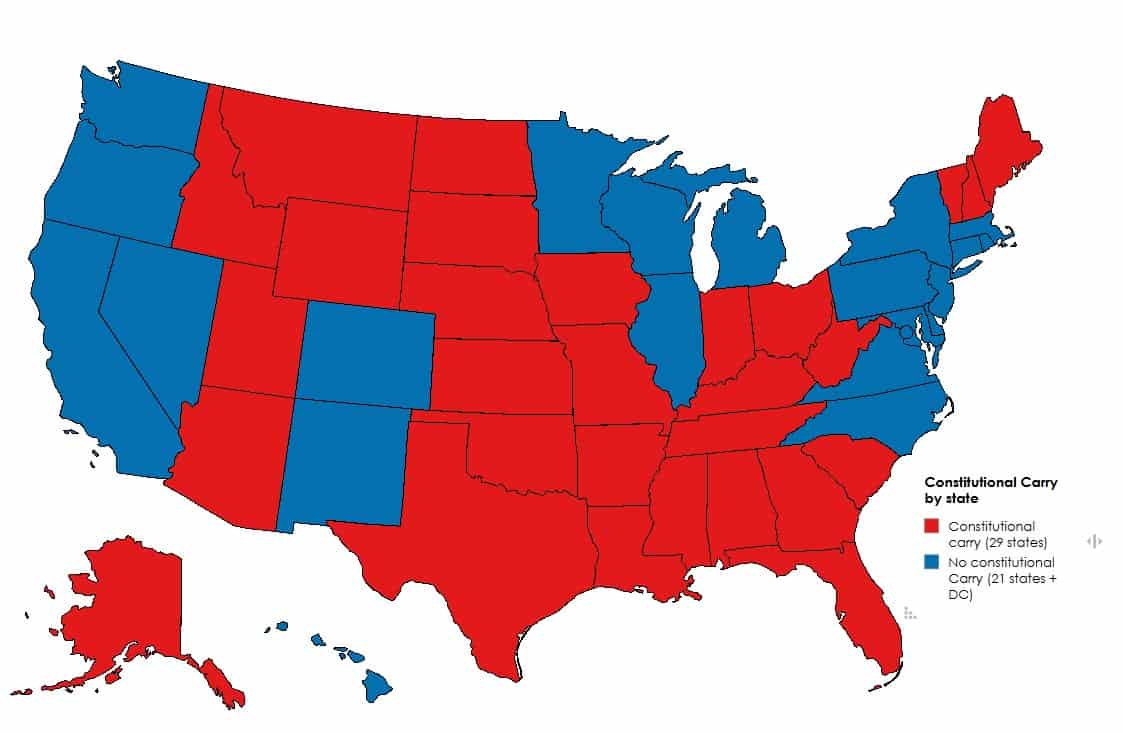Illustration of U.S. states with constitutional and non-constitutional carry designations.