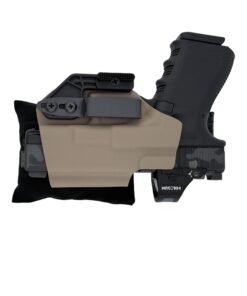 Cloudster Pillow Dark Deluxe holster wedge with an FDE Kydex holster and red dot optic