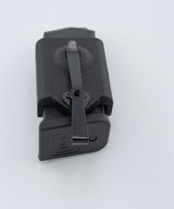 Pocket mag carrier back view showing belt clip and magnet retention