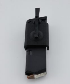 Cloudster Pillow pocket mag carrier front view holding a 9mm magazine with belt clip