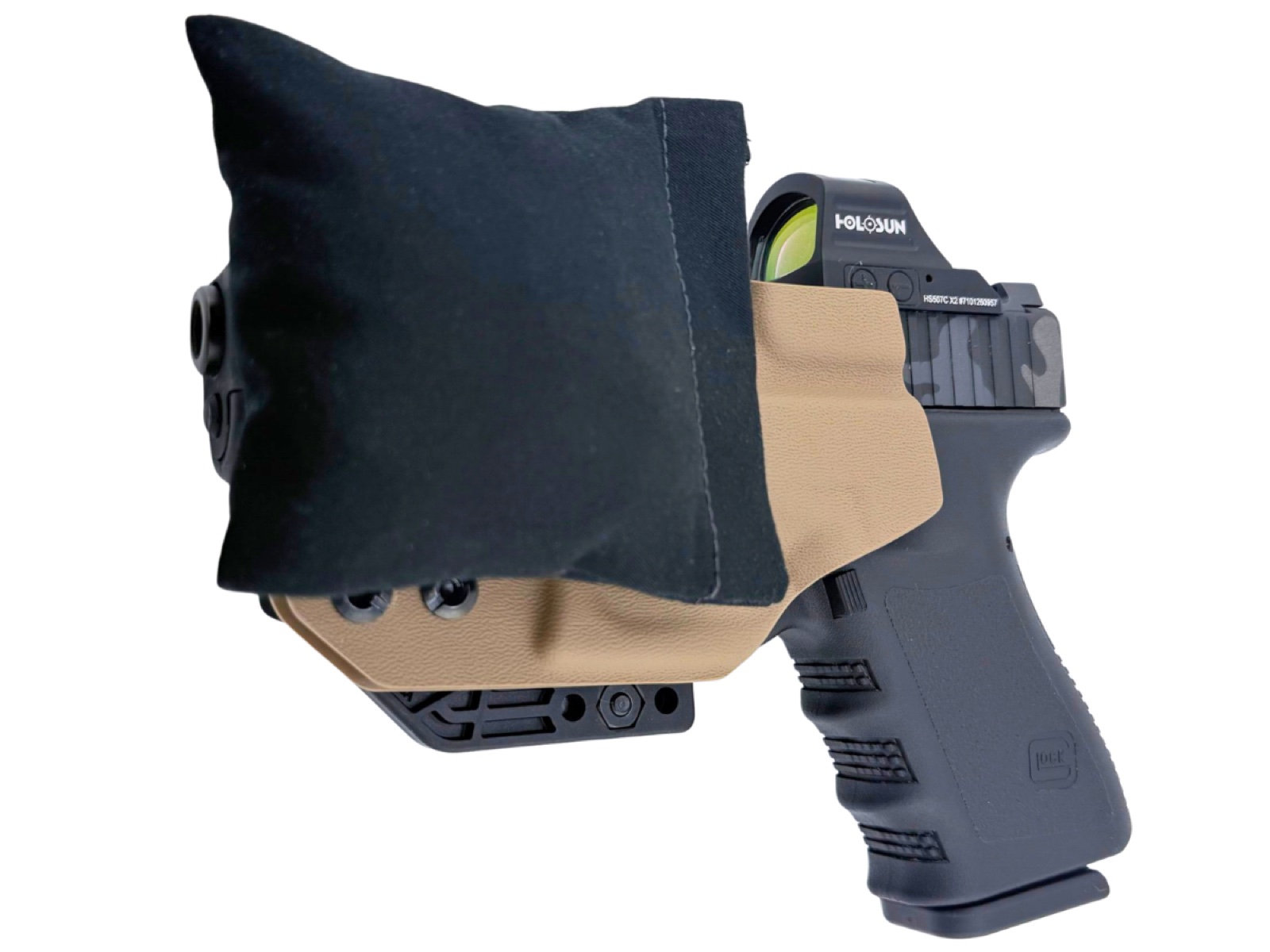 Glock 19 in a tan micro holster with the Cloudster Pillow Standard