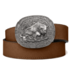 Kore brown buffalo leather western gun belt with antique silver bison buckle