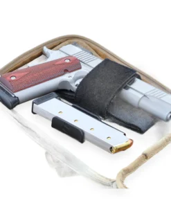 Cloudster .45 ACP Magnetic Sling Bag Mag Carrier with a 1911 pistol laid in a sling bag