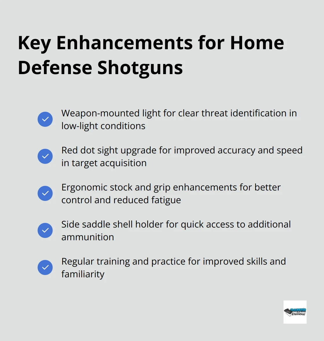 Checkmark list of essential upgrades for home defense shotguns - best home defense shotgun
