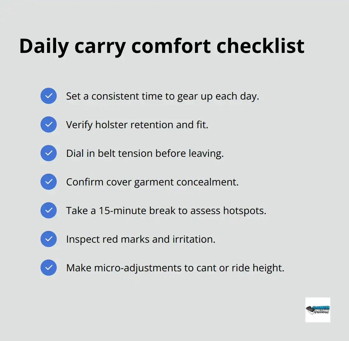 Checkmarked list of daily routine steps for concealed carry comfort - carry comfort hacks