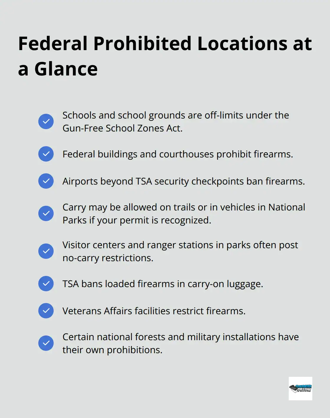 Checklist of federal no-carry zones and notable exceptions for U.S. concealed carriers. - carry laws 2026
