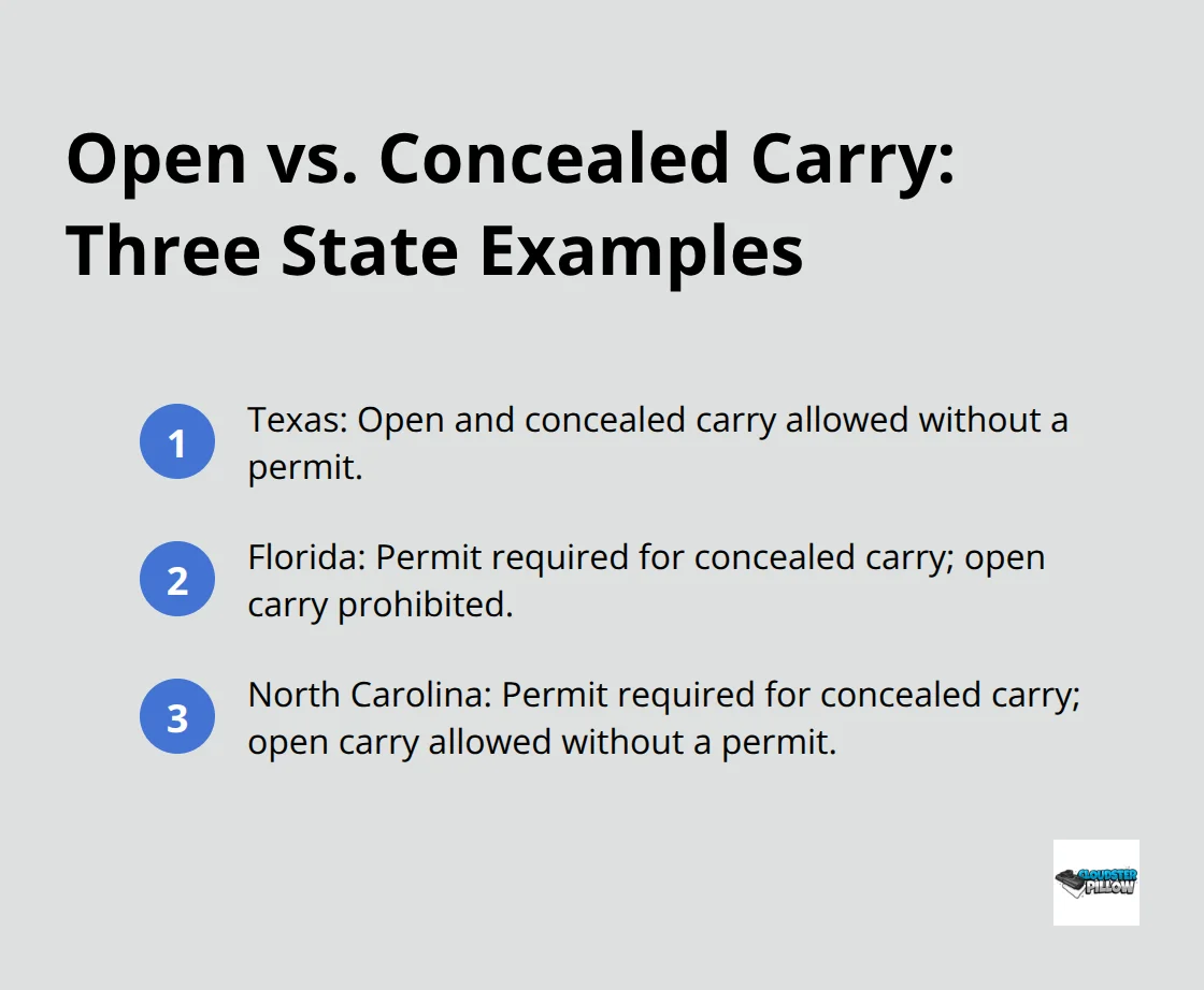 Compact comparison of Texas, Florida, and North Carolina carry rules.