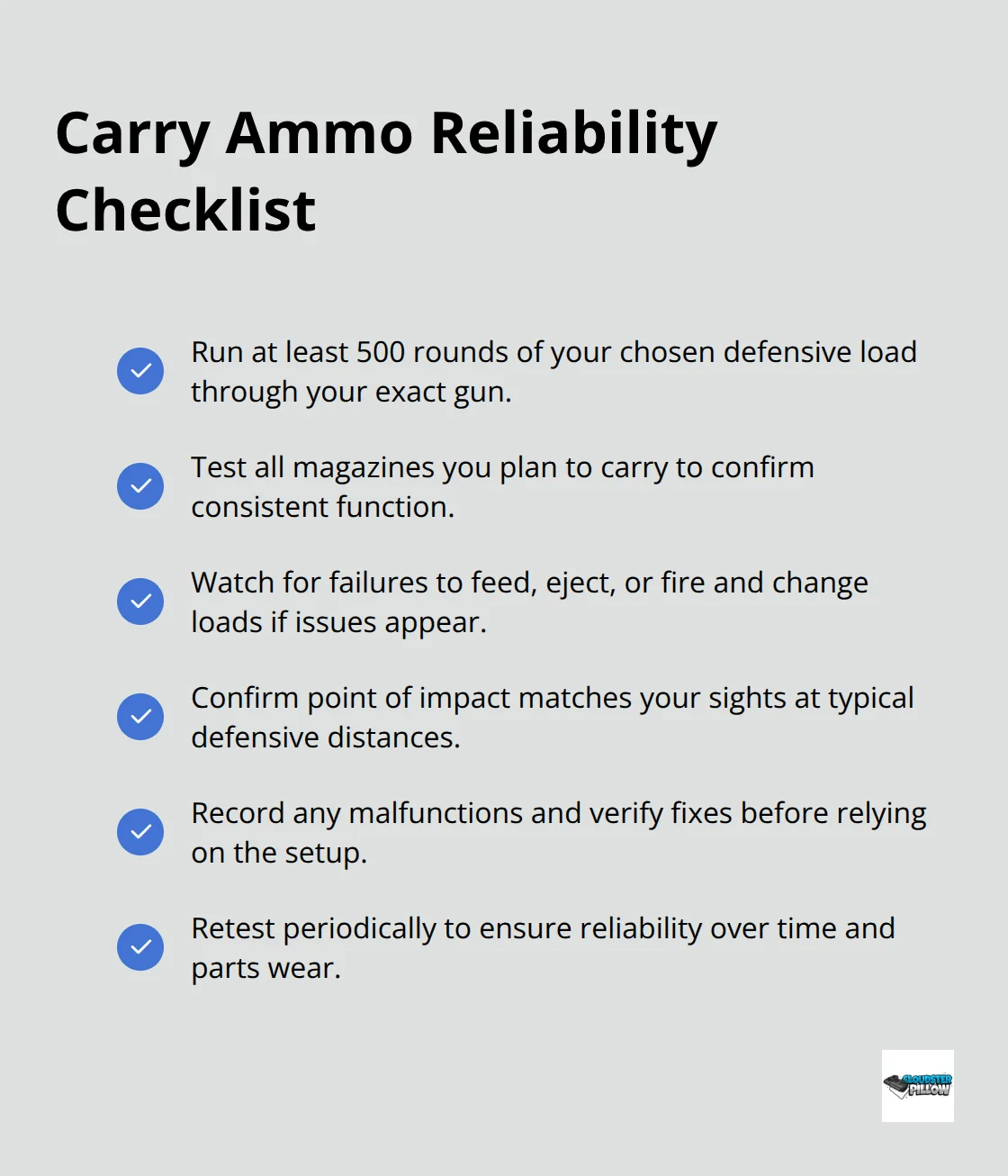 Checklist of steps to verify defensive ammunition reliability in your specific compact pistol - compact carry pistols