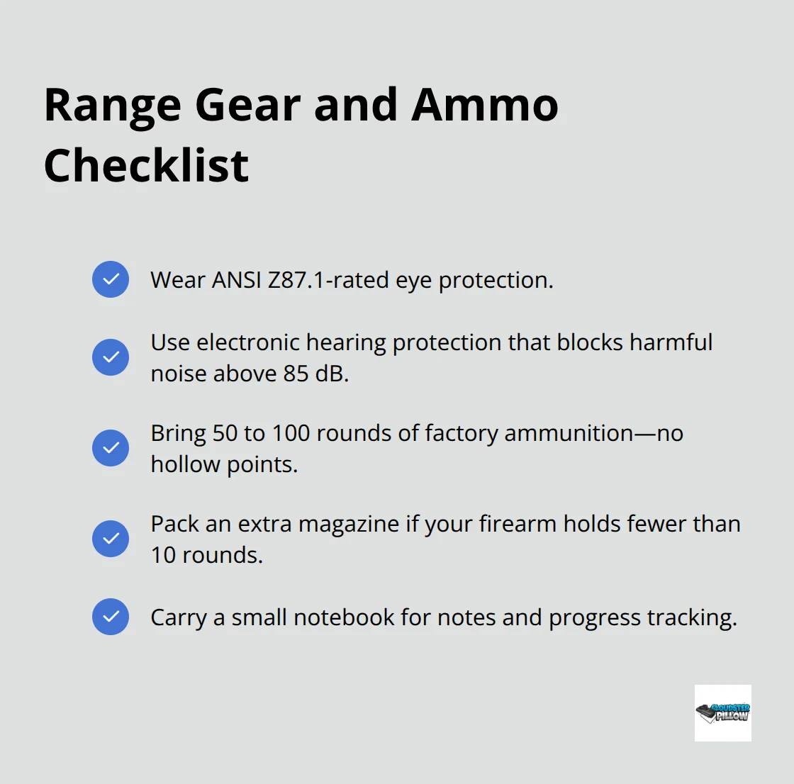 Checklist of essential gear and ammunition for a U.S. concealed carry class.