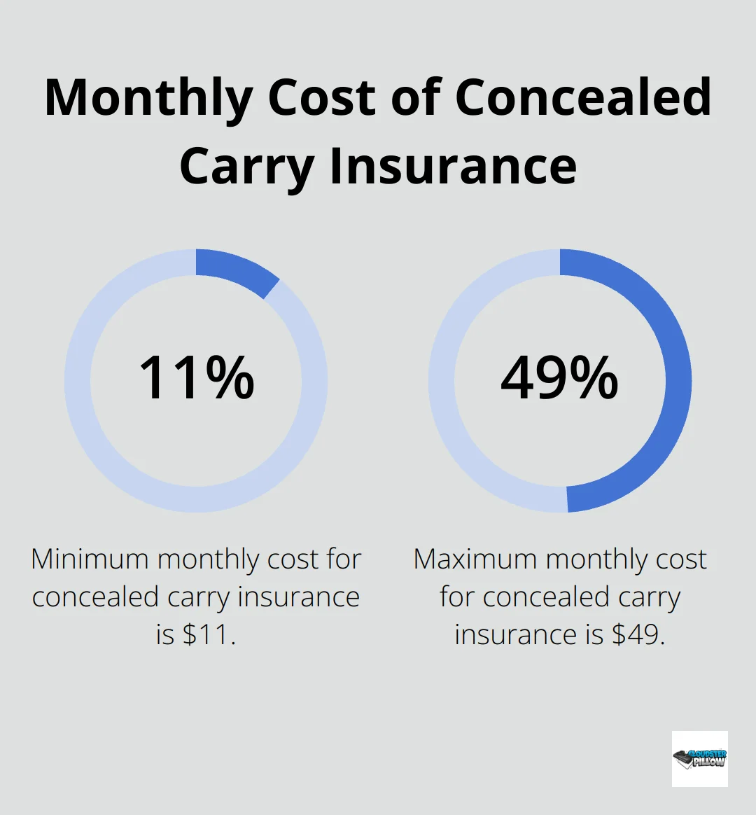 Chart showing the monthly cost range of concealed carry insurance from $11 to $49