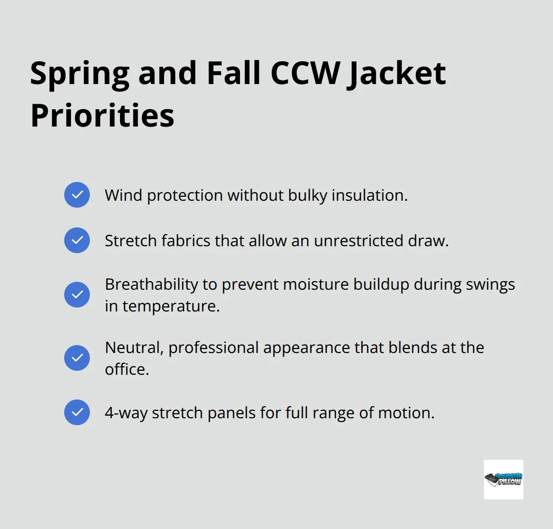 Checklist of key softshell jacket priorities for concealed carry in U.S. spring and fall.