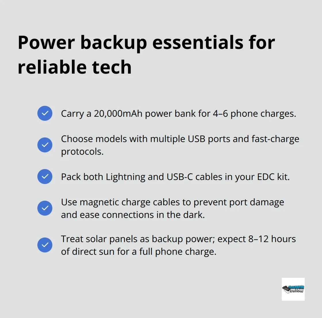 Checklist of practical EDC power solutions to keep devices running during outages. - essential edc gear