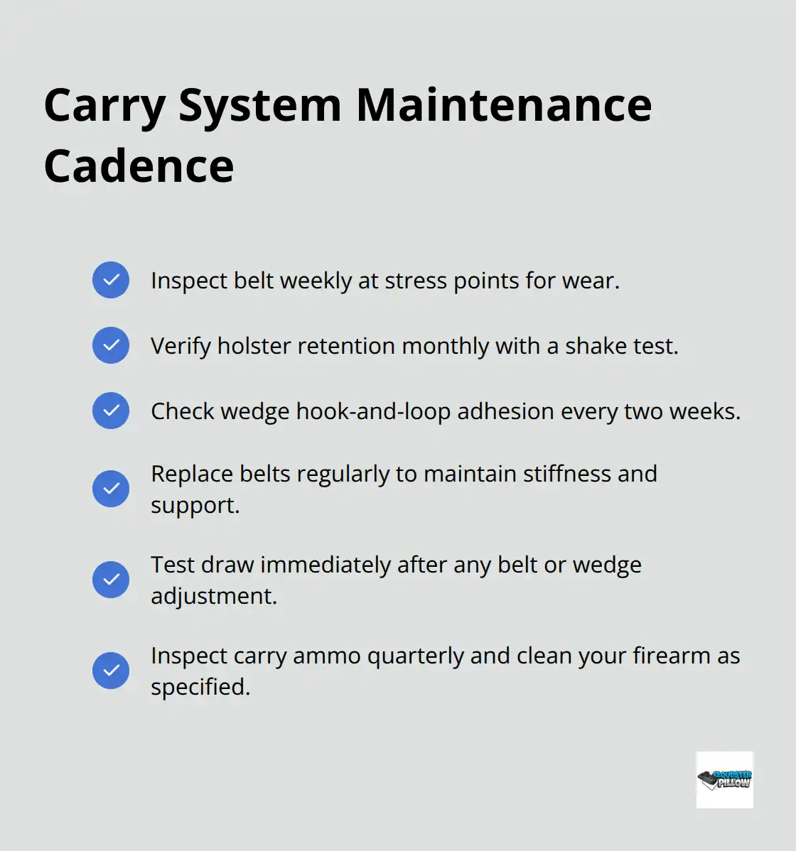 Checklist of recurring maintenance tasks for reliable concealed carry