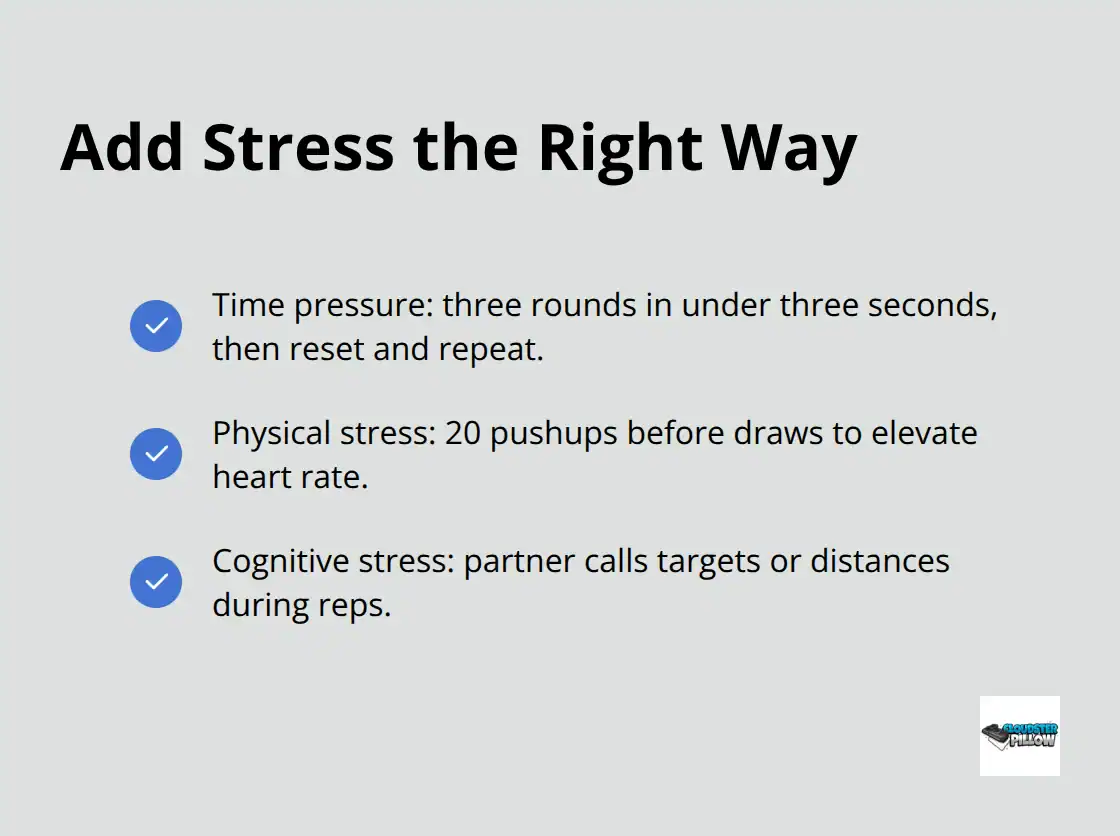 Checkmark list showing time, physical, and cognitive stress add-ons for practice - Everyday carry mindset tips