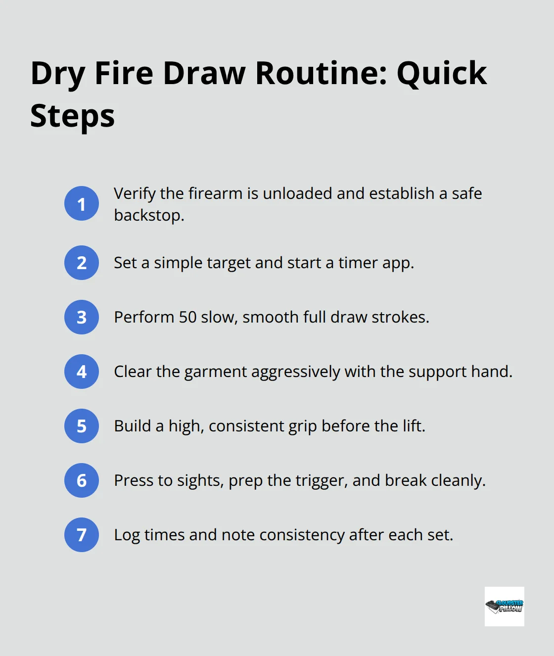 Compact checklist of steps to structure a safe, effective dry fire draw routine at home. - holster draw techniques
