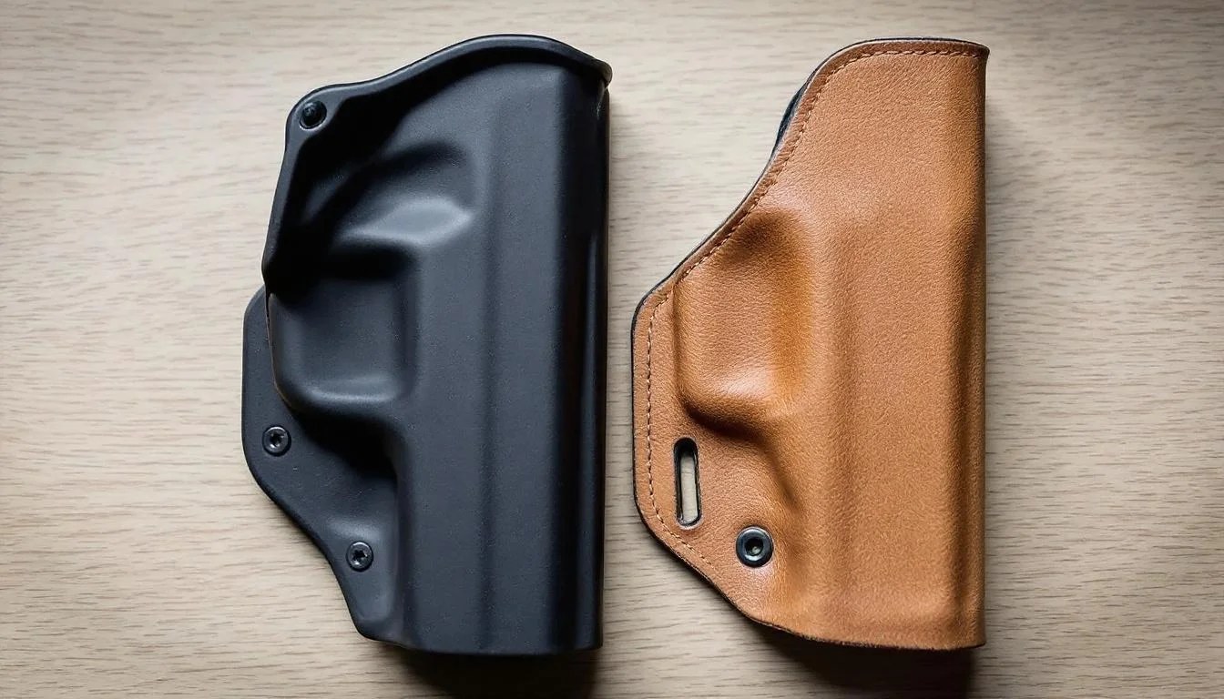 Black and tan Cloudster Pillow holsters on wooden surface.