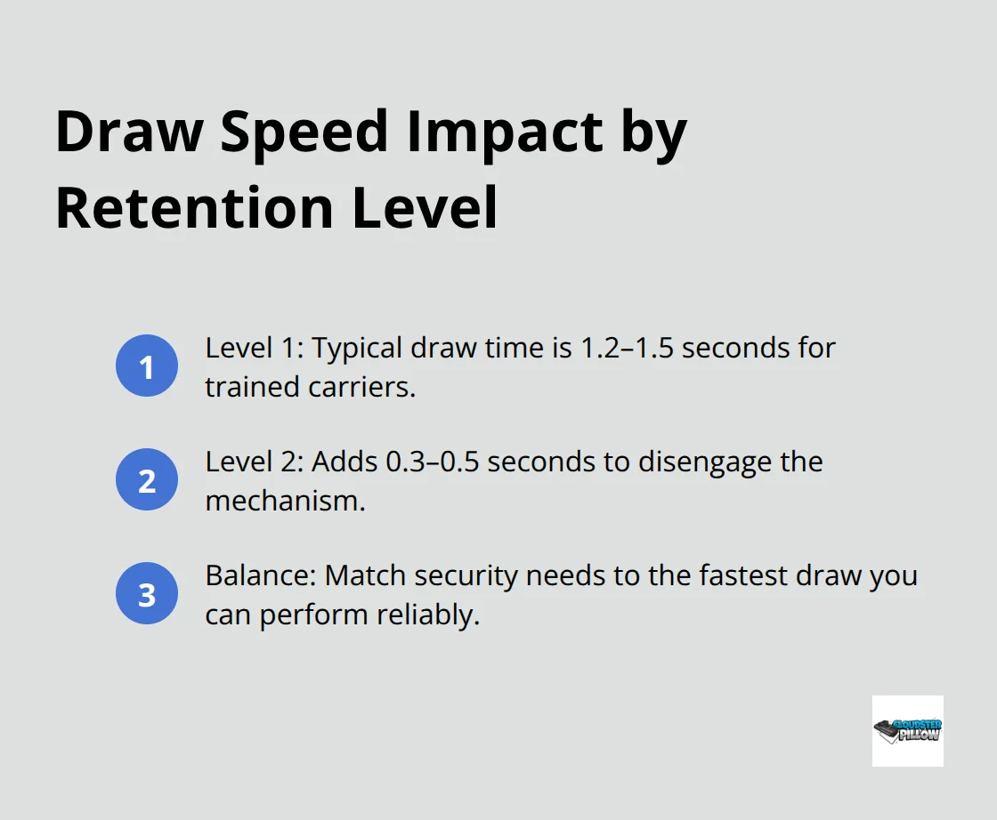 Compact list showing draw time ranges and added time by retention level. - holster retention