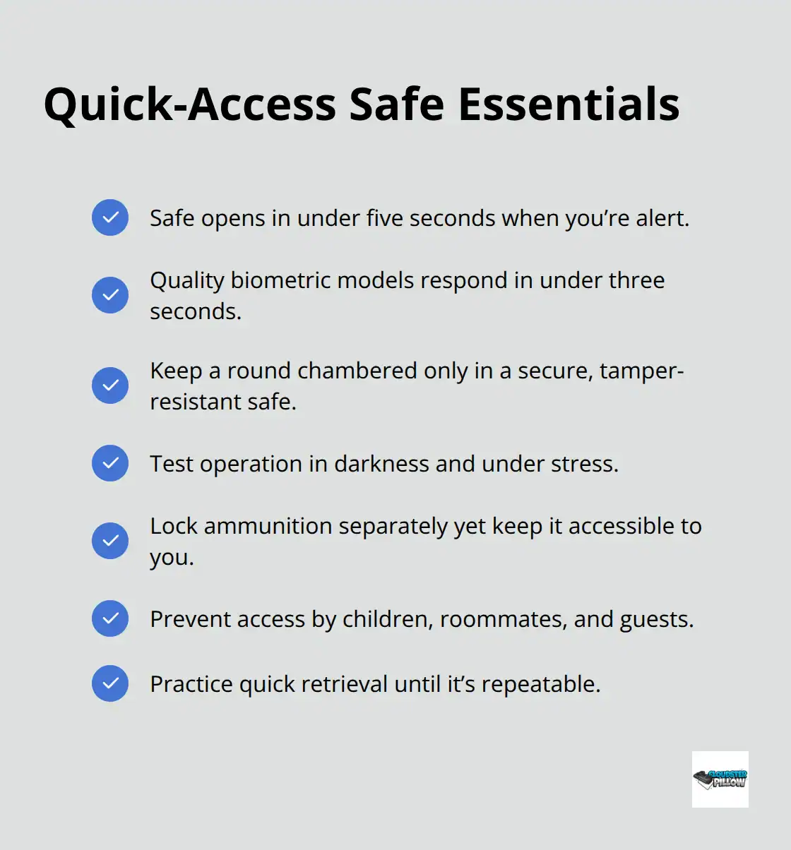 Checklist of quick-access safe practices for secure and rapid home defense access. - Home defense firearm picks