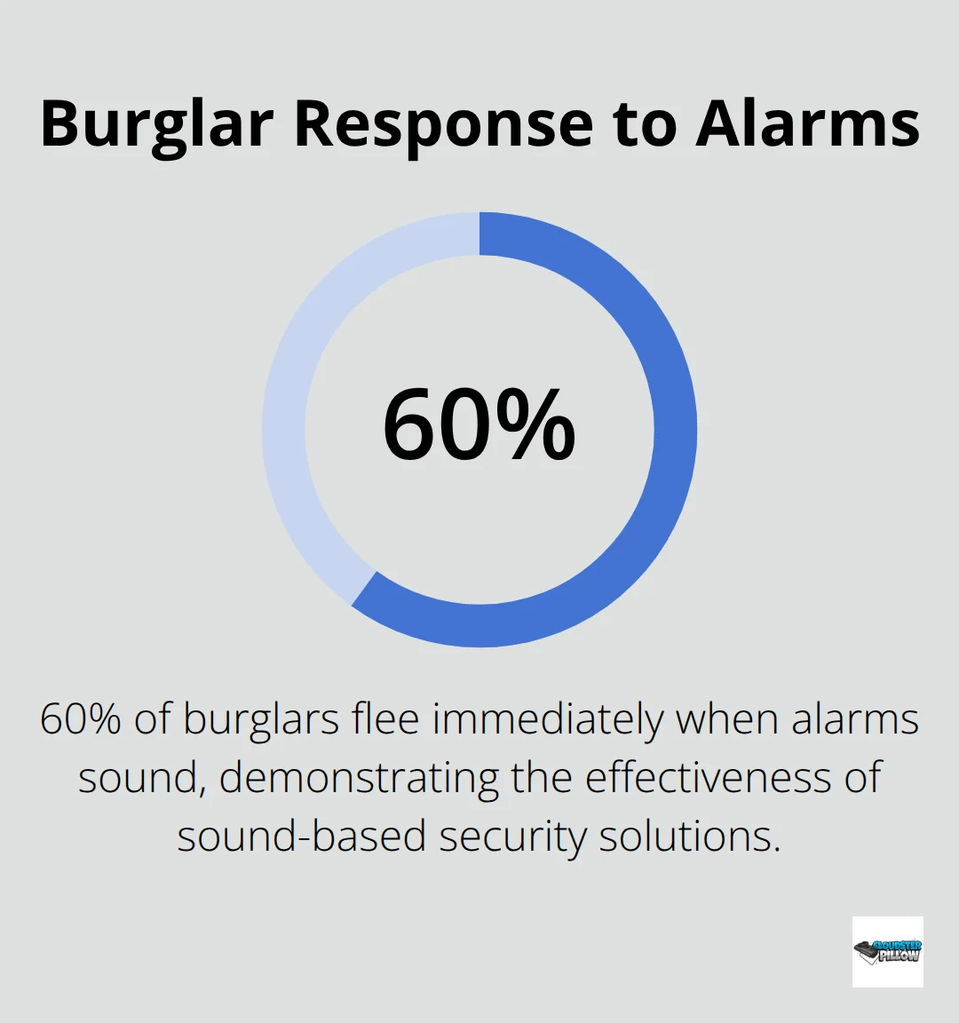 Pie chart showing 60% of burglars flee immediately when alarms sound - home defense weapons non-lethal