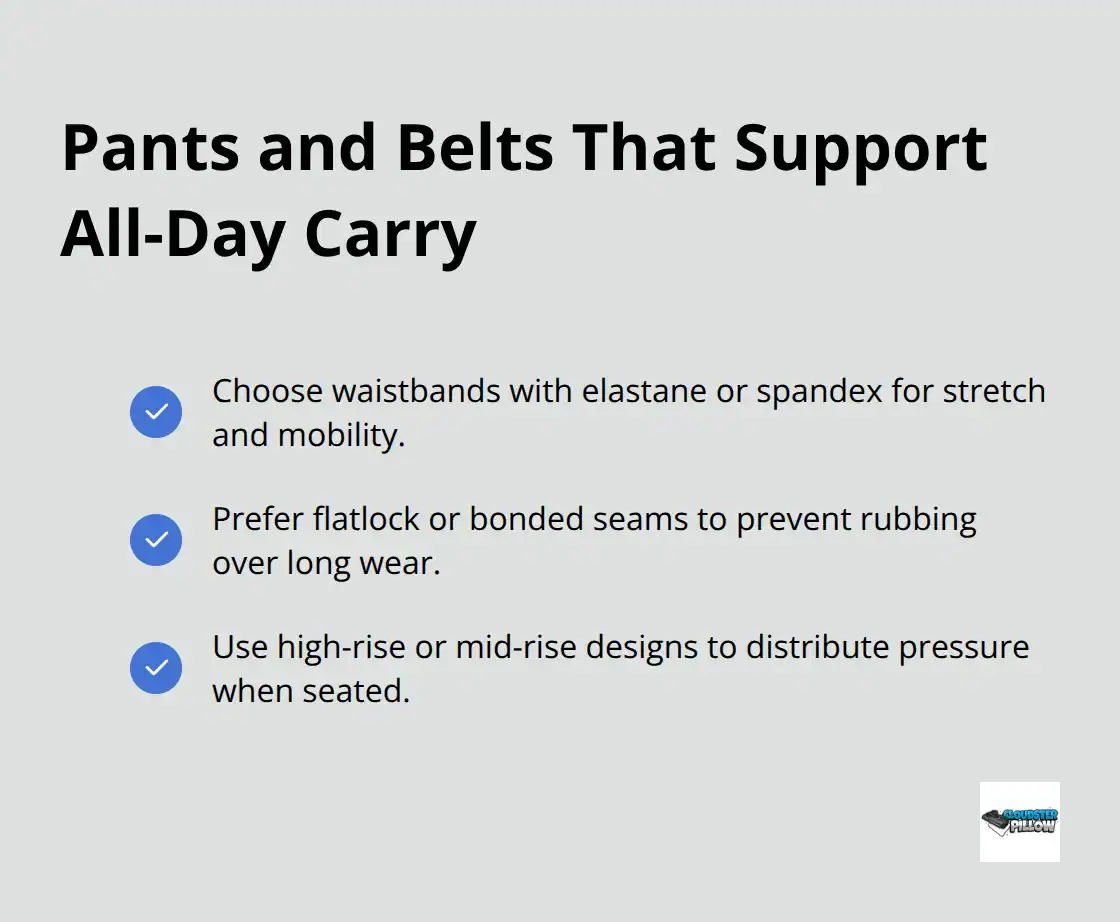 Checklist of clothing features that reduce irritation and pressure during IWB carry - iwb holster