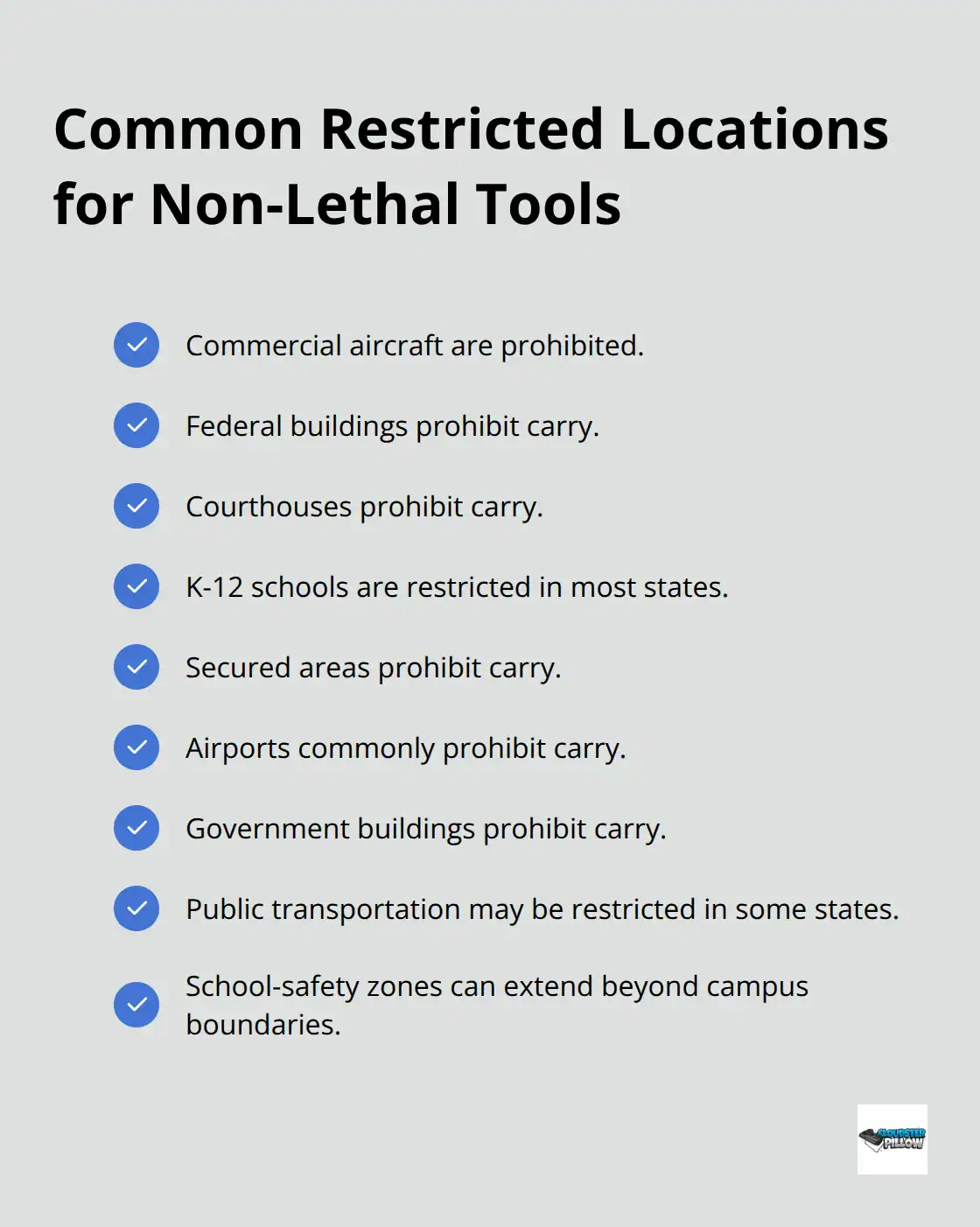 Checklist of locations where non-lethal self-defense tools are commonly restricted in the U.S. - Non lethal options legality