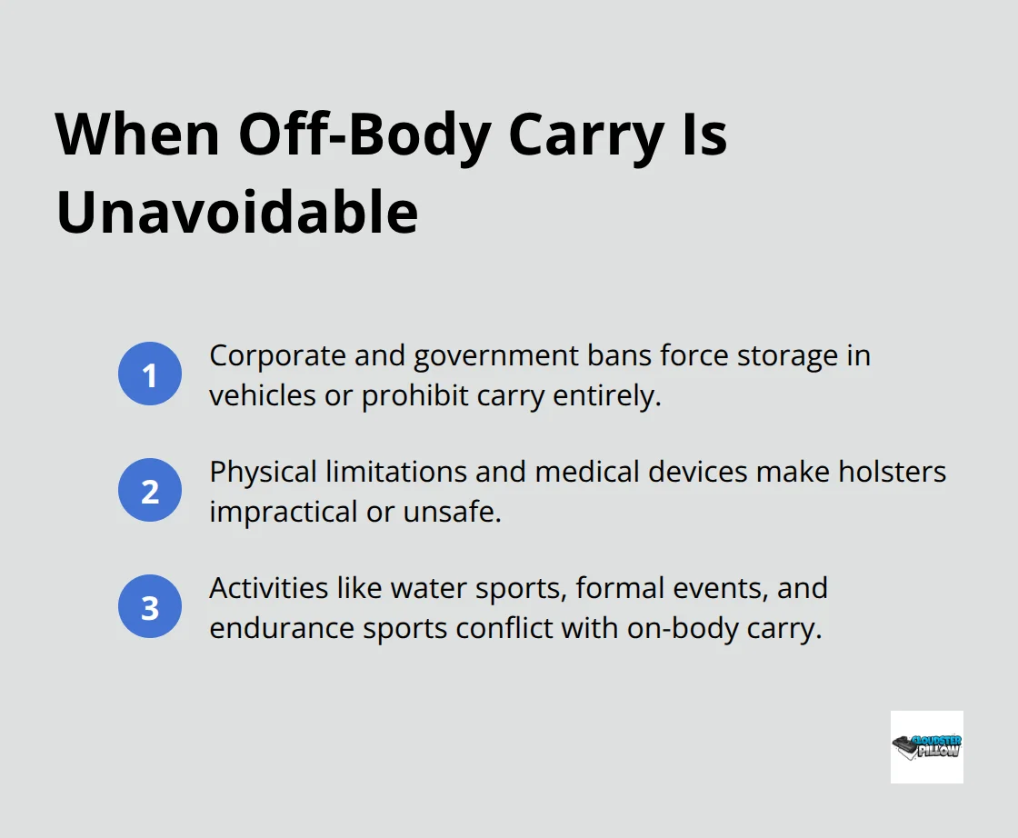 Compact list of scenarios that often force alternatives to on-body carry.