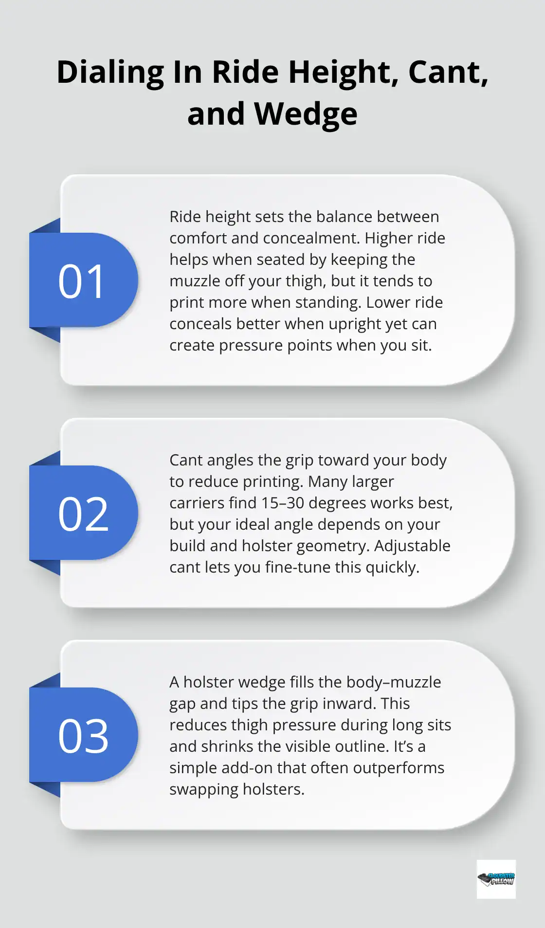 Three key adjustments for larger-body concealed carry: ride height, cant, and holster wedge. - plus size carry