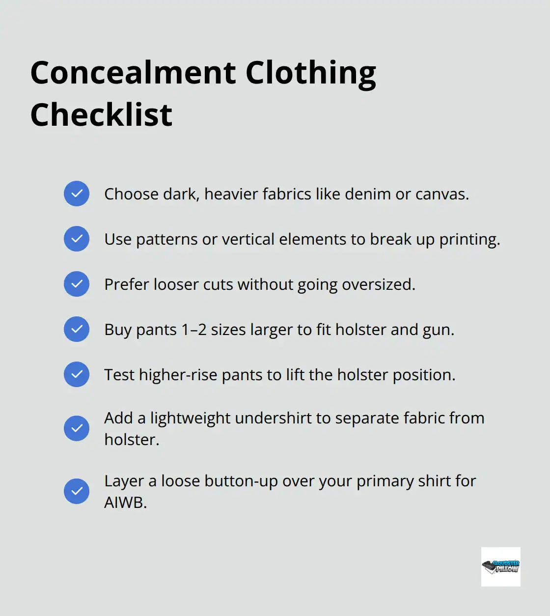Checklist of clothing choices that improve concealment for larger-body carriers in the U.S. - plus size carry