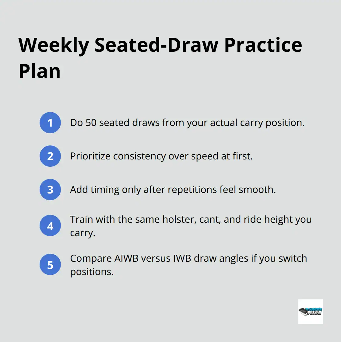 Compact checklist for weekly seated-draw practice to build reliable access under stress