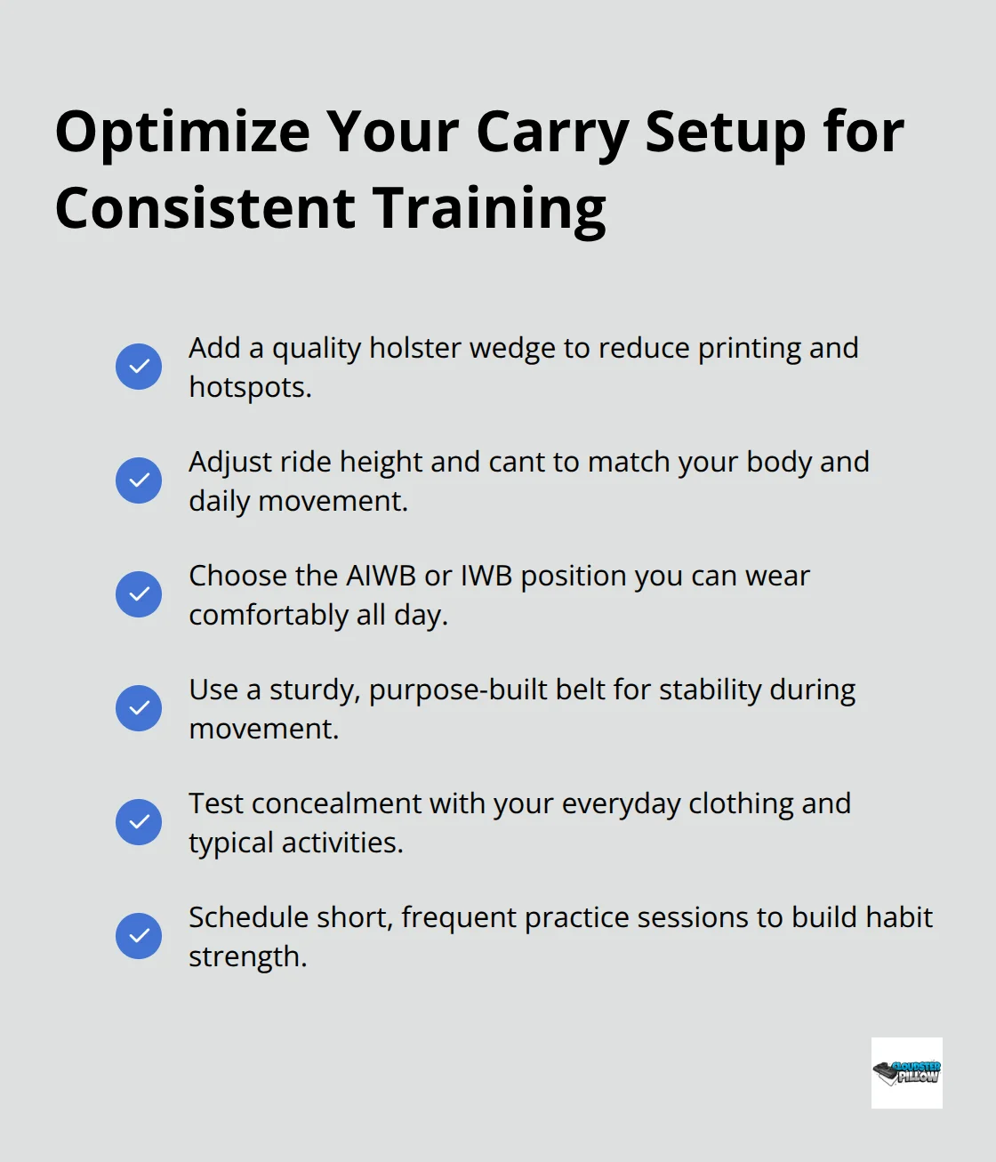 Checklist of carry setup optimizations that improve comfort, concealment, and training consistency. - self defense training