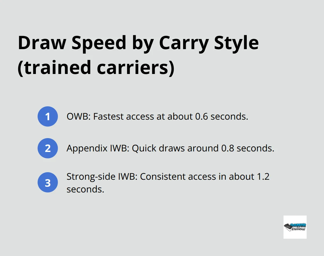 Compact list comparing draw times for OWB, appendix IWB, and strong-side IWB carry styles. - sig sauer p365 x macro