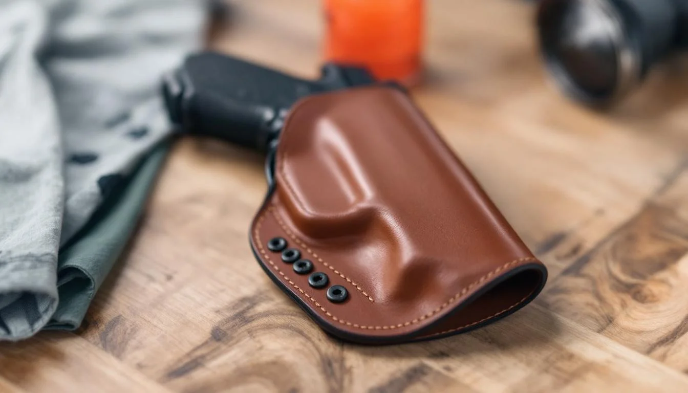 Gun holster for Cloudster Pillow, brown genuine leather comfort accessory.