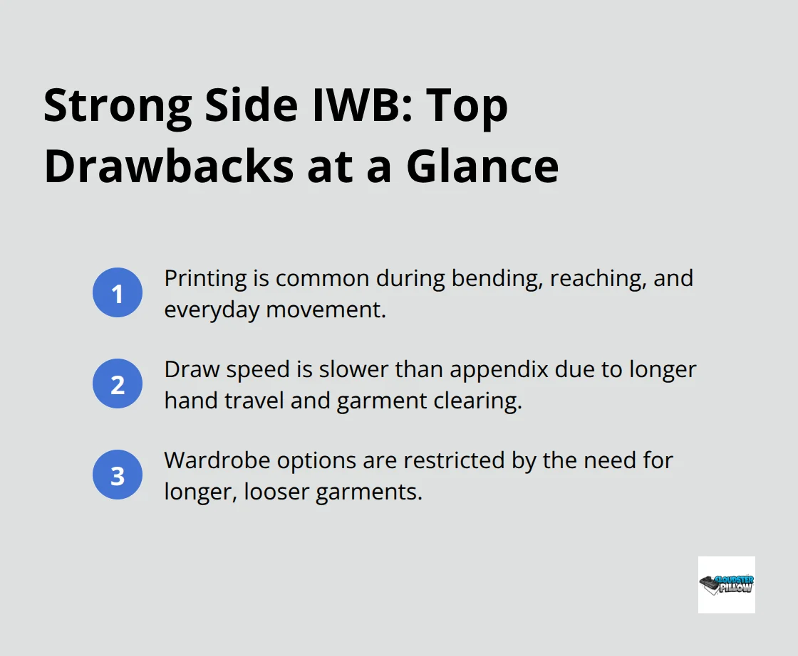 Compact list of the three main drawbacks of strong side IWB carry