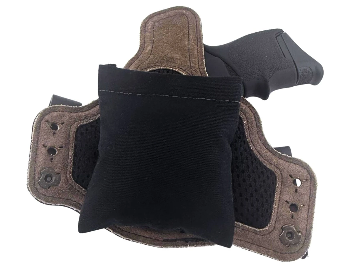 Leather hybrid IWB holster with the Cloudster Pillow installed, ready to wear