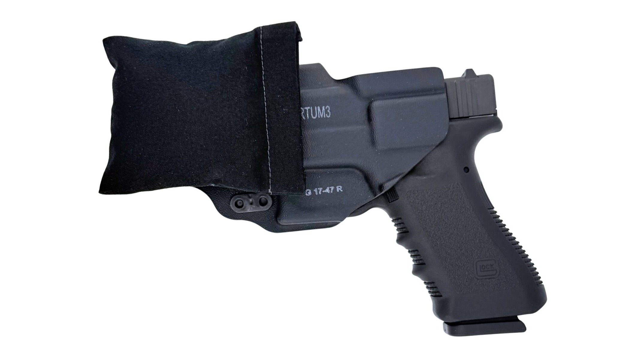 Glock 17 in a Tenicor Certum kydex holster with the Cloudster Pillow tucked behind to conceal flatter